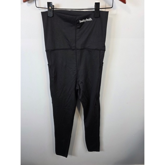 Babybub Maternity Leggings XS Black Over the Belly Pocket Activewear Yoga Pants - Picture 3 of 5
